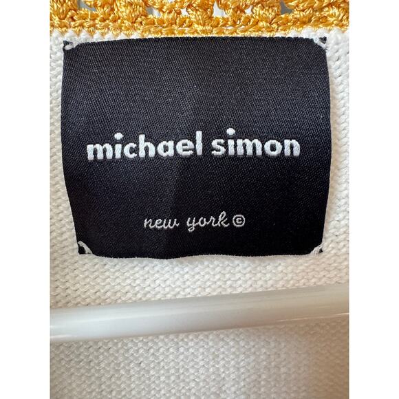 Y2K Michael Simon Knit crochet Bumblebee beaded Vest white gold yellow S/M - Picture 8 of 12